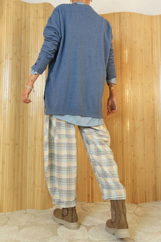 Elodie V Neck Button Knit Denim